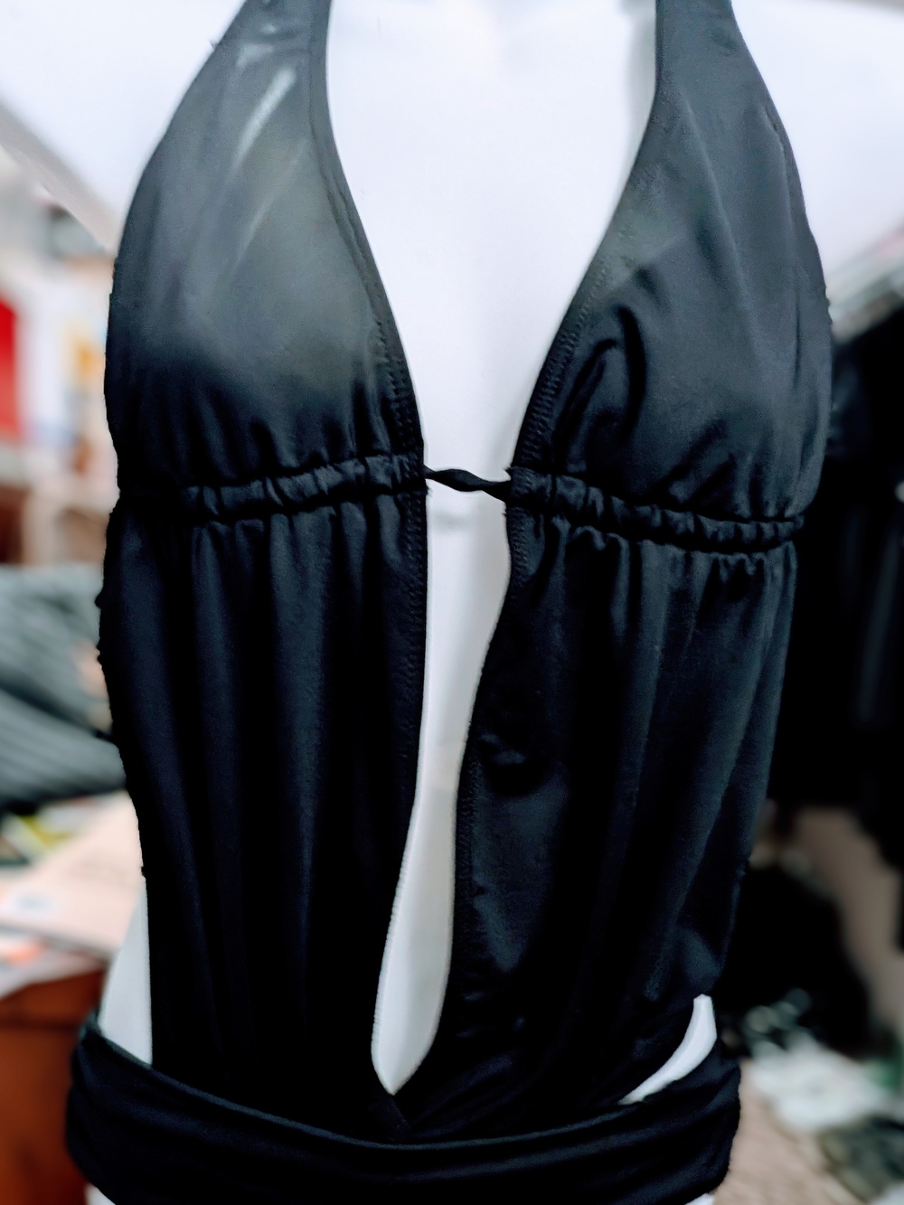 Kenneth Cole Black Plunge One-Piece Swimsuit